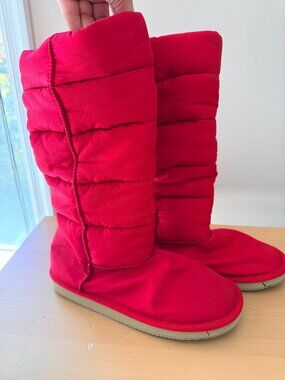 Sweet 5.5.4 Red Tall Quilted Puffer Winter Boots Size 10 Y2K Vintage